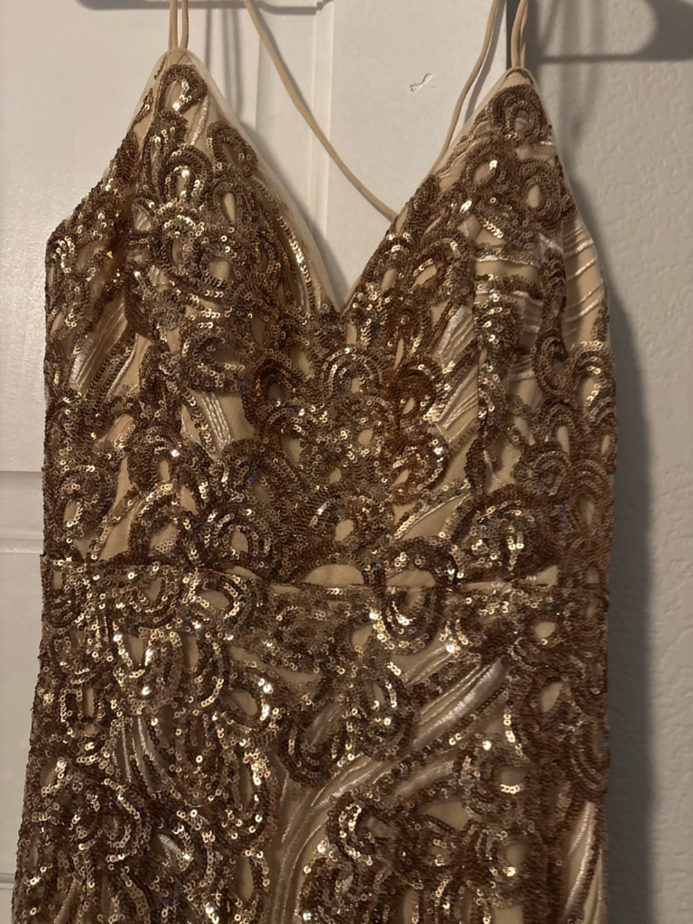 Gold Sequin Embellished Spaghetti Strap Dress